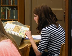 Student from Sean Franzel's class doing research in Special Collections