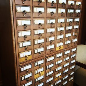 library card catalog drawers