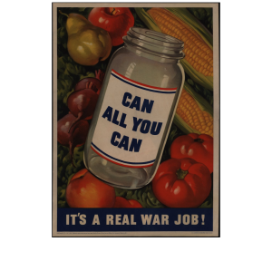 Poster showing a jar with assorted fruits and vegetables in the background.