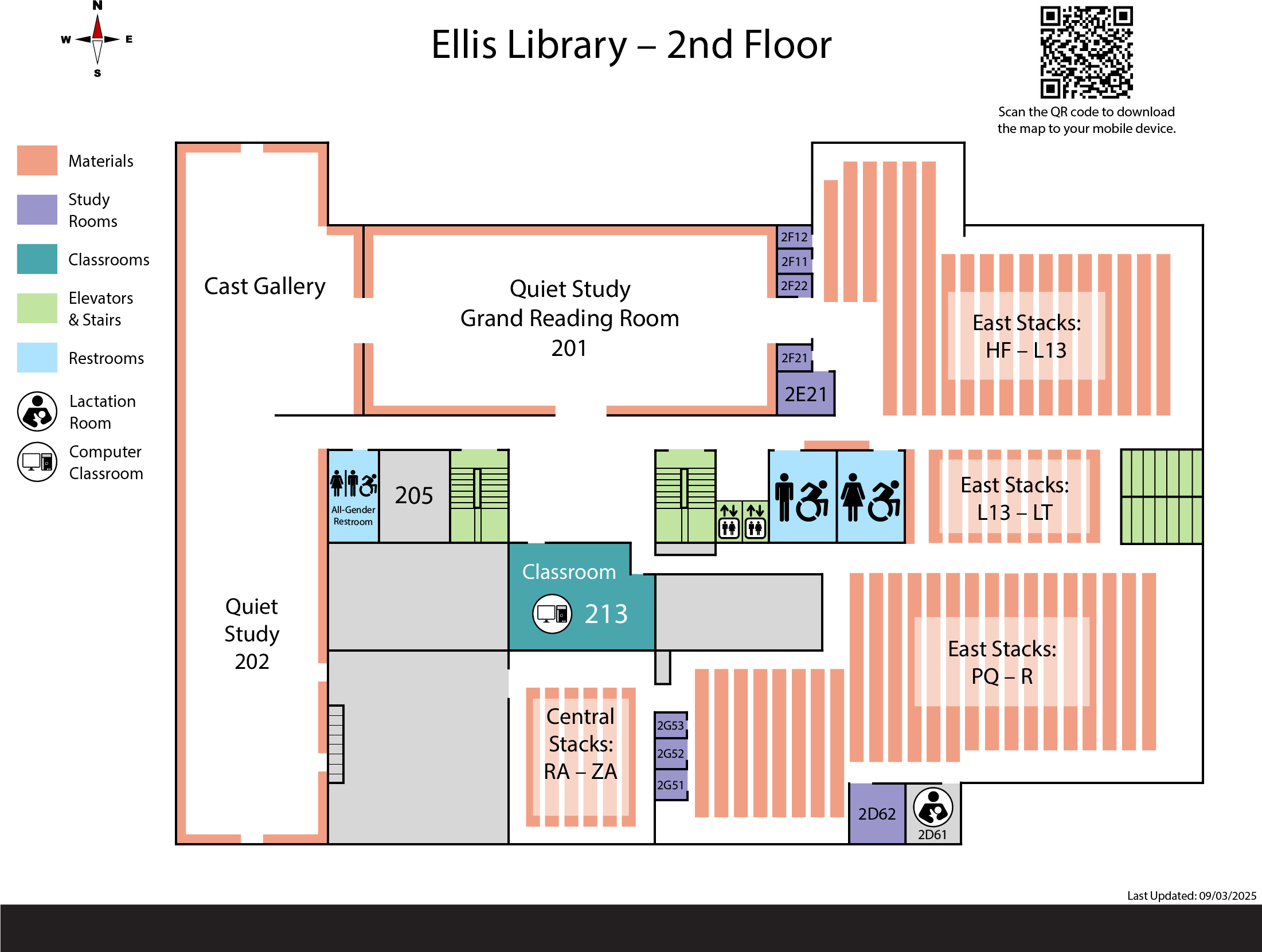 Map of the second floor of Ellis Library