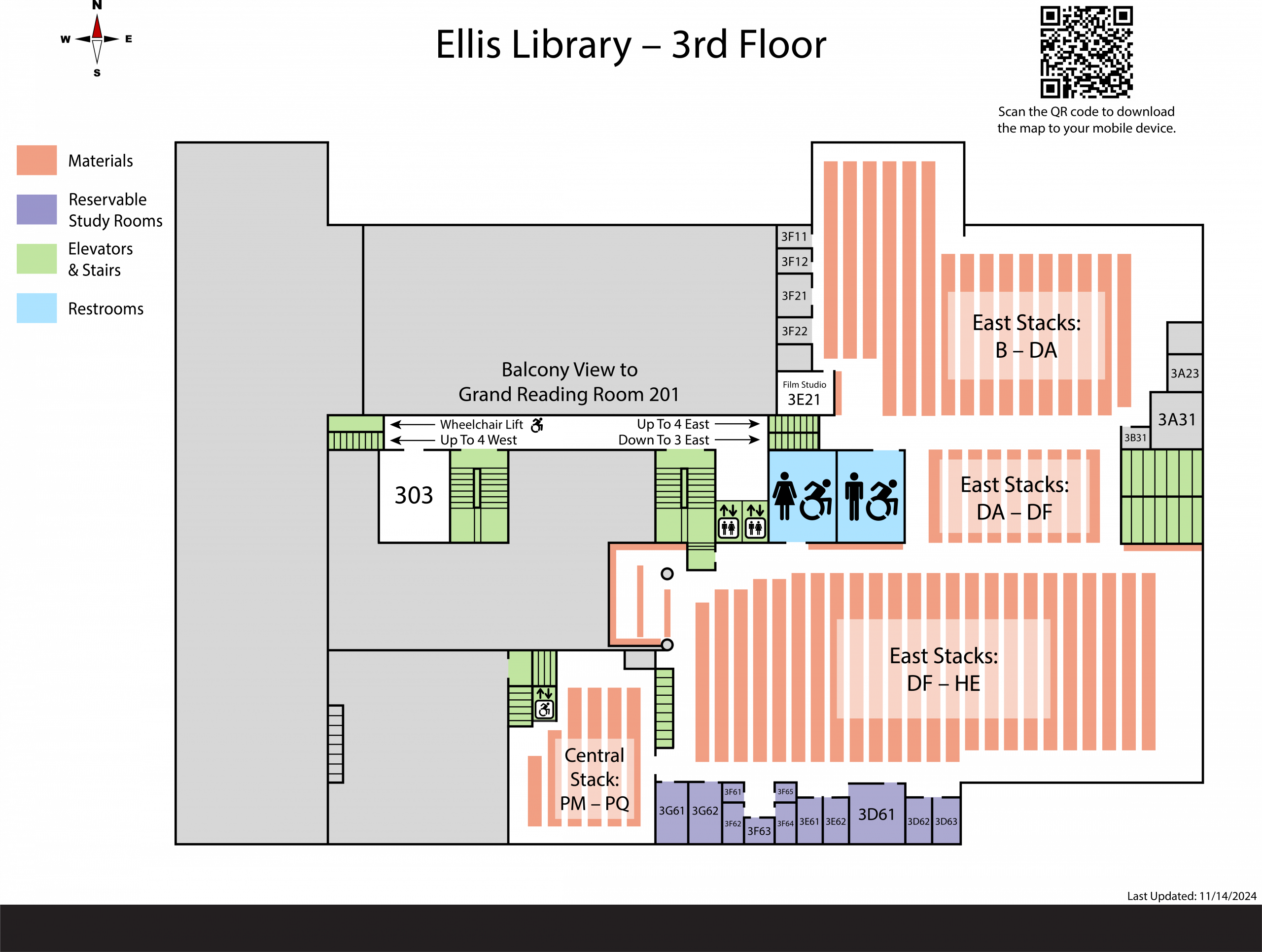 Map of the third floor of Ellis Library