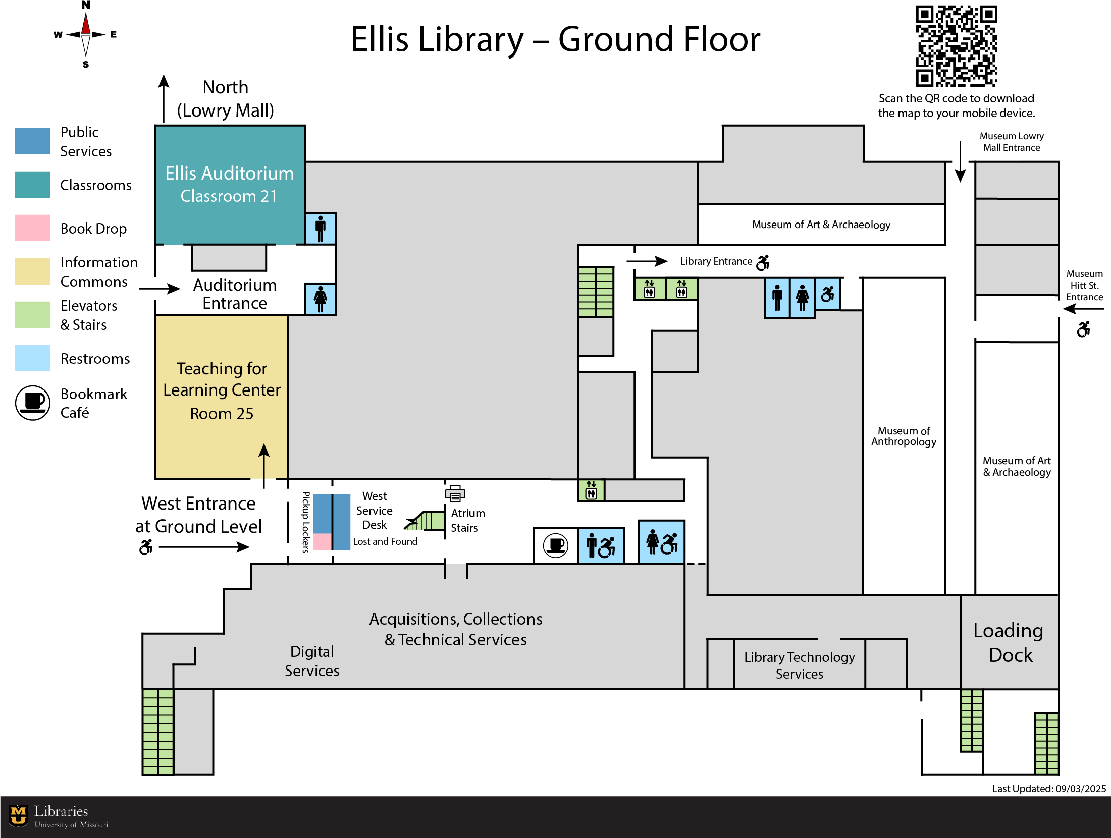 Map of the ground floor of Ellis Library