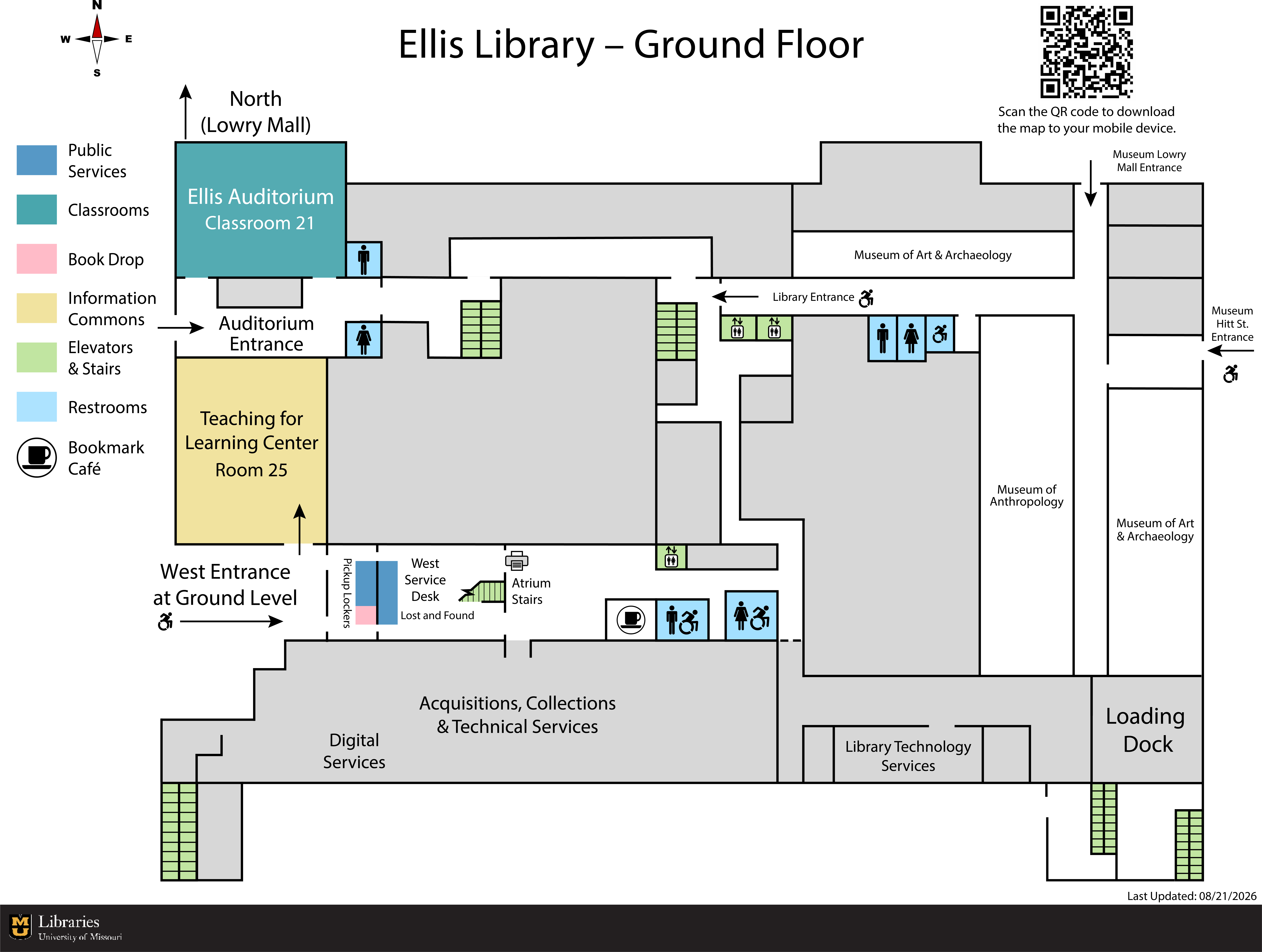 Map of the ground floor of Ellis Library