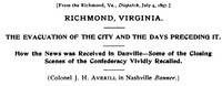 Richmond, Virginia: The Evacuation of the City and the Days Preceding It