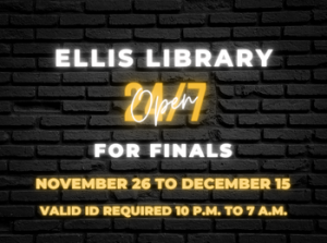 Ellis Library Open 24/7 Through December 15