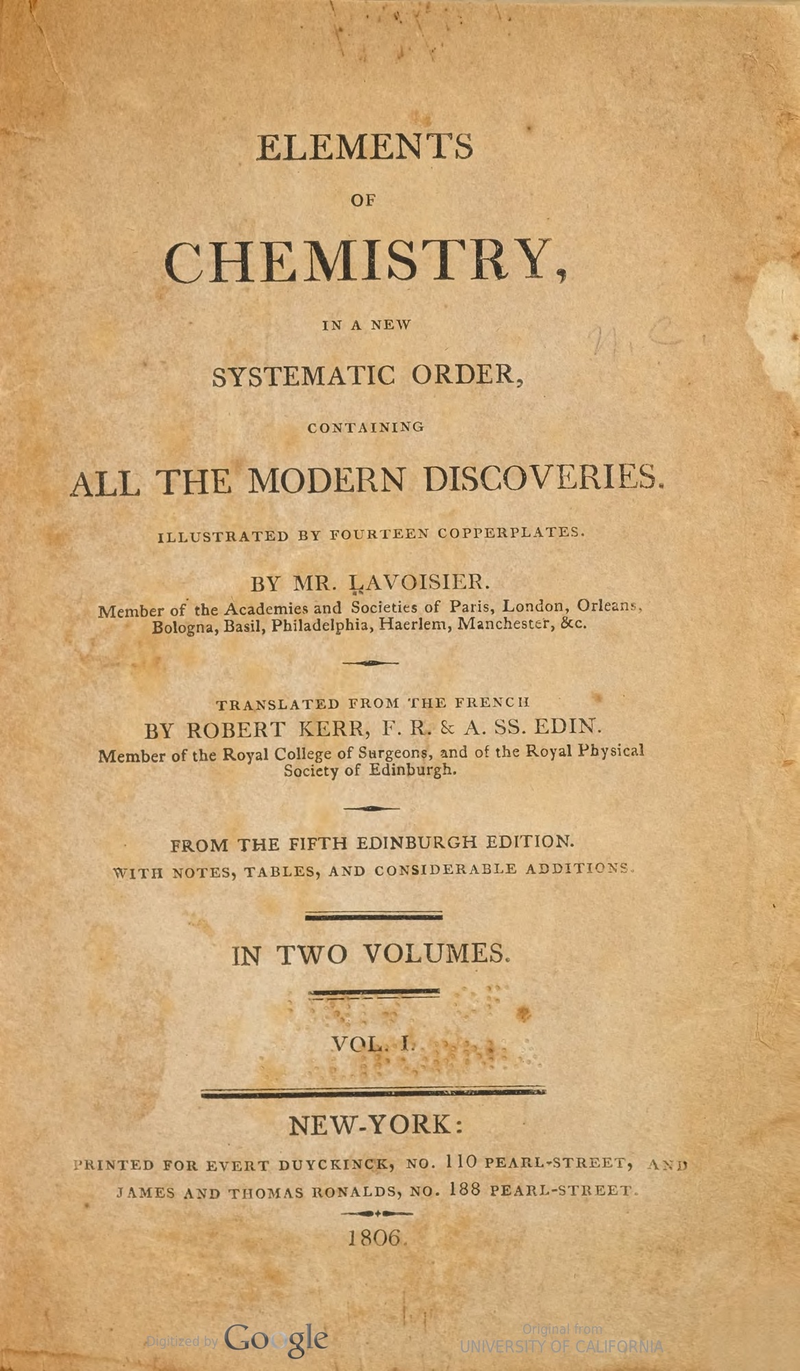 Title page for Elements of Chemistry