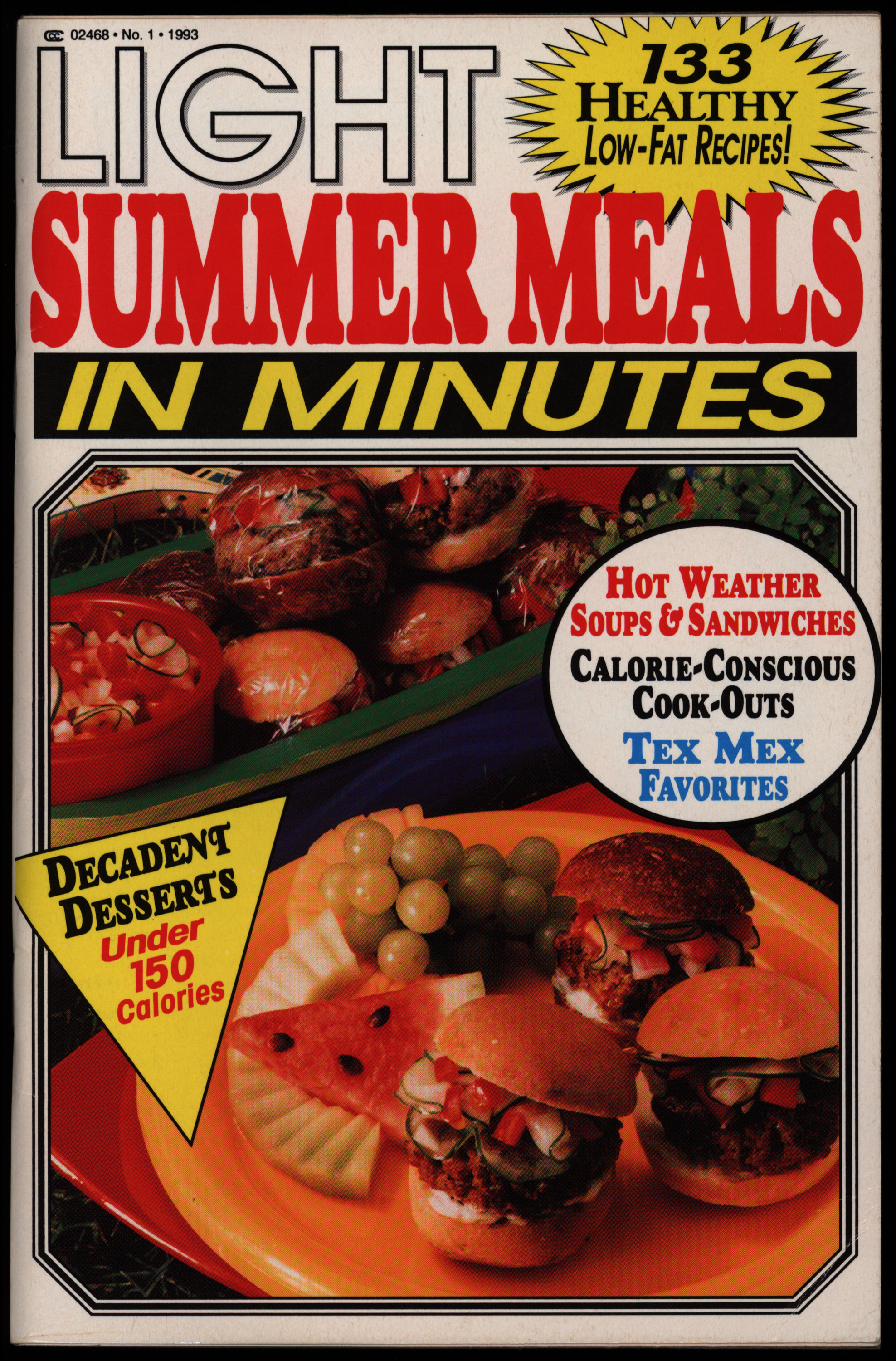 Magazine cover with title in large type and image of several food items in the background.