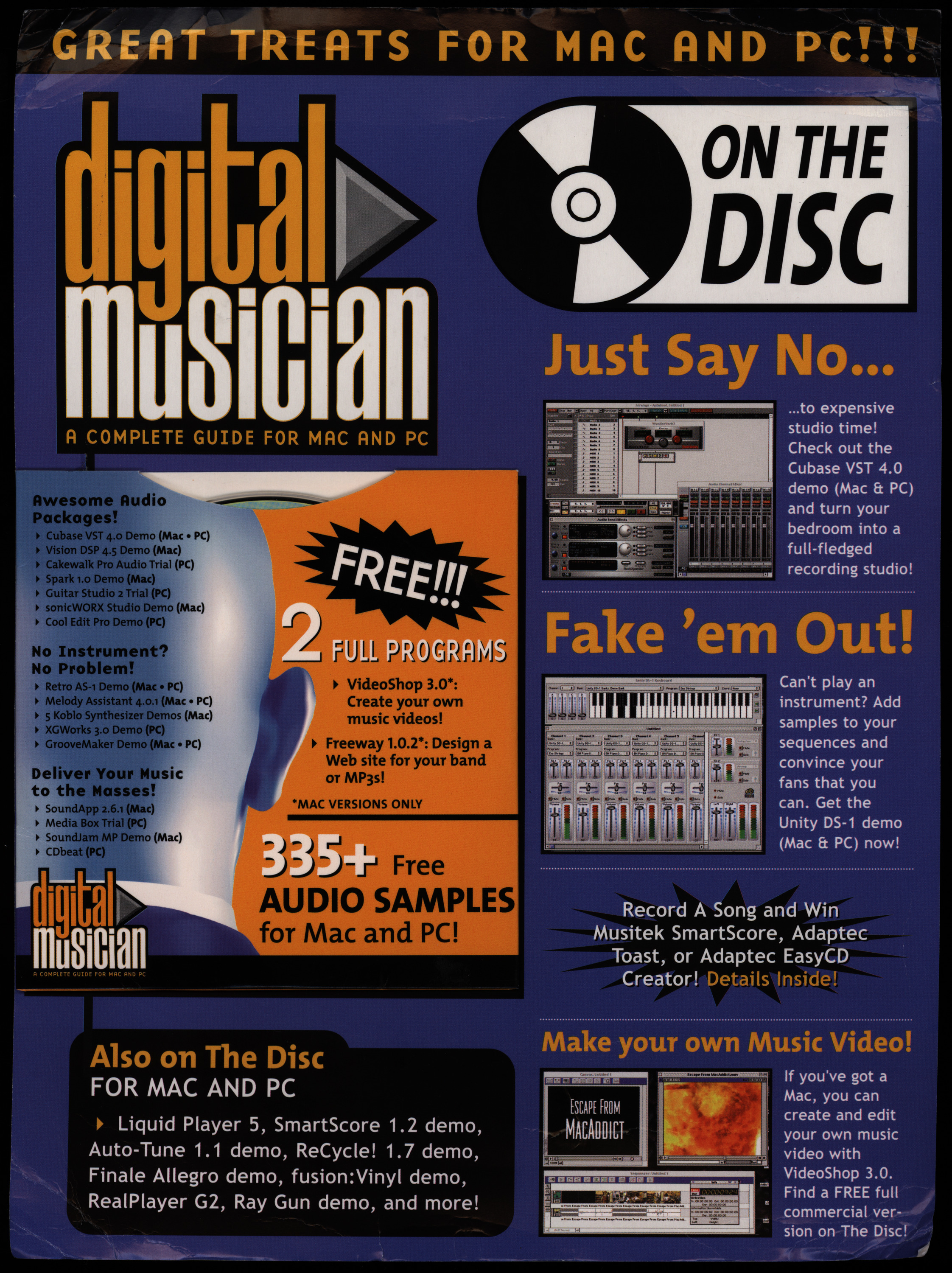 Magazine cover with a purple background and white and orange text.