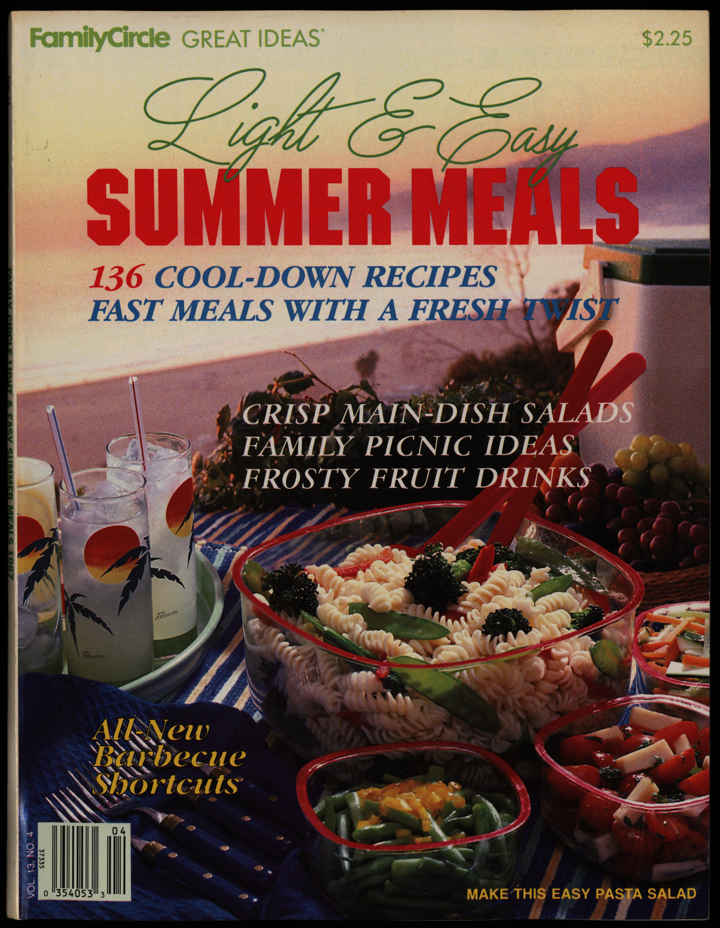 Magazine cover with image of a table with drinks and a pasta salad in the background