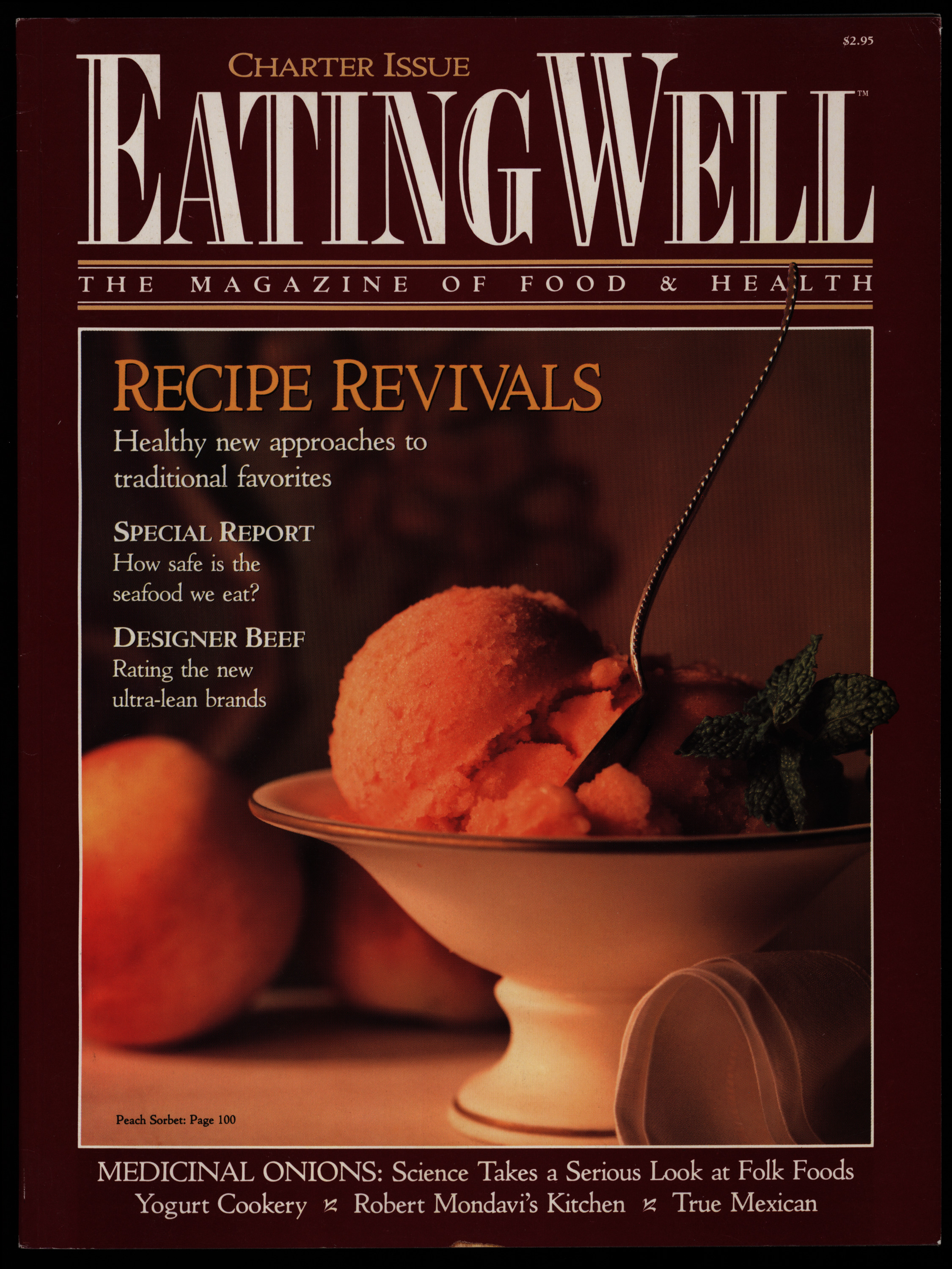Magazine cover with a brown background, large white title font, and photo of ice cream.