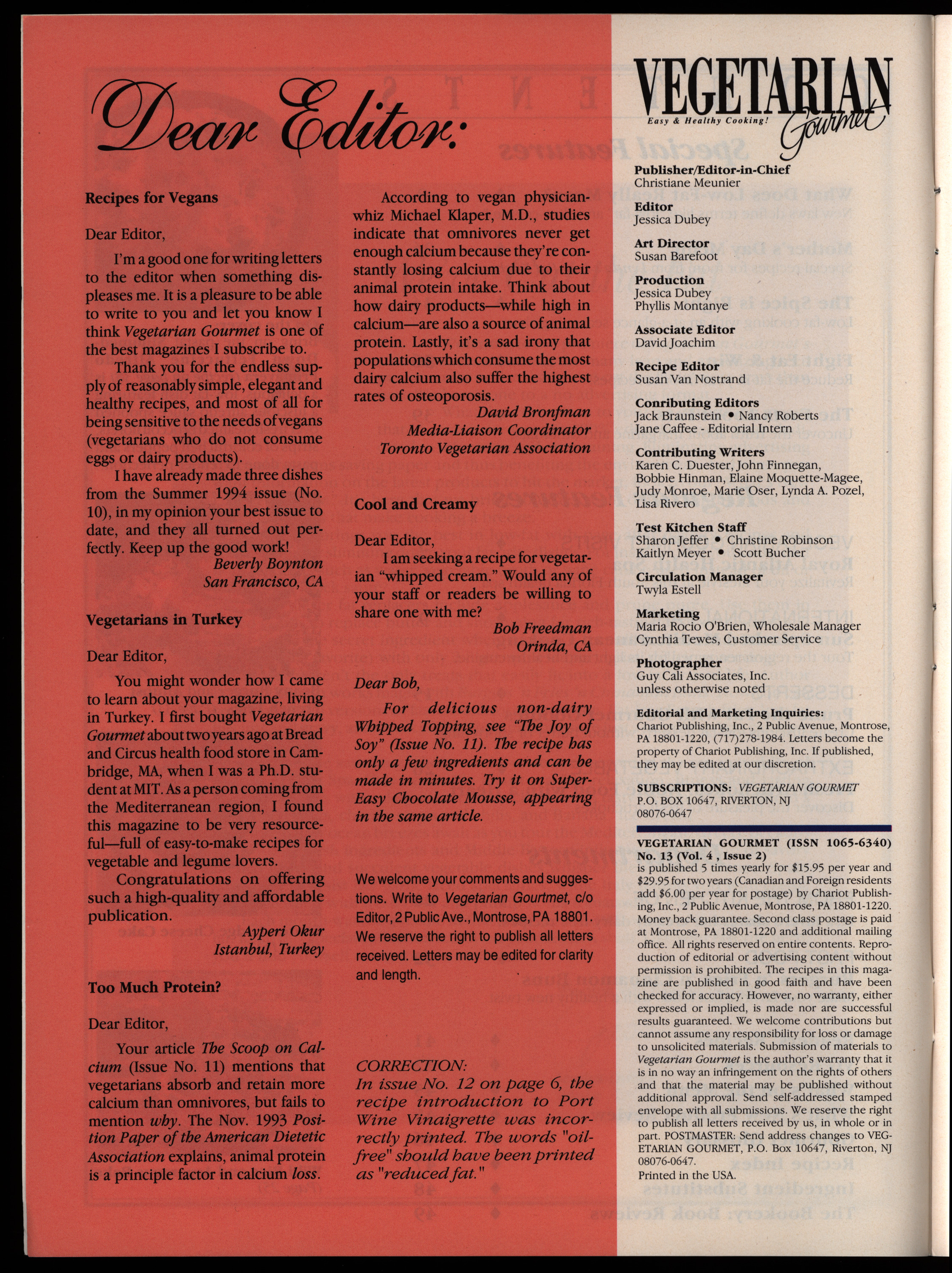 Page with masthead and reader's letters on a white and red background