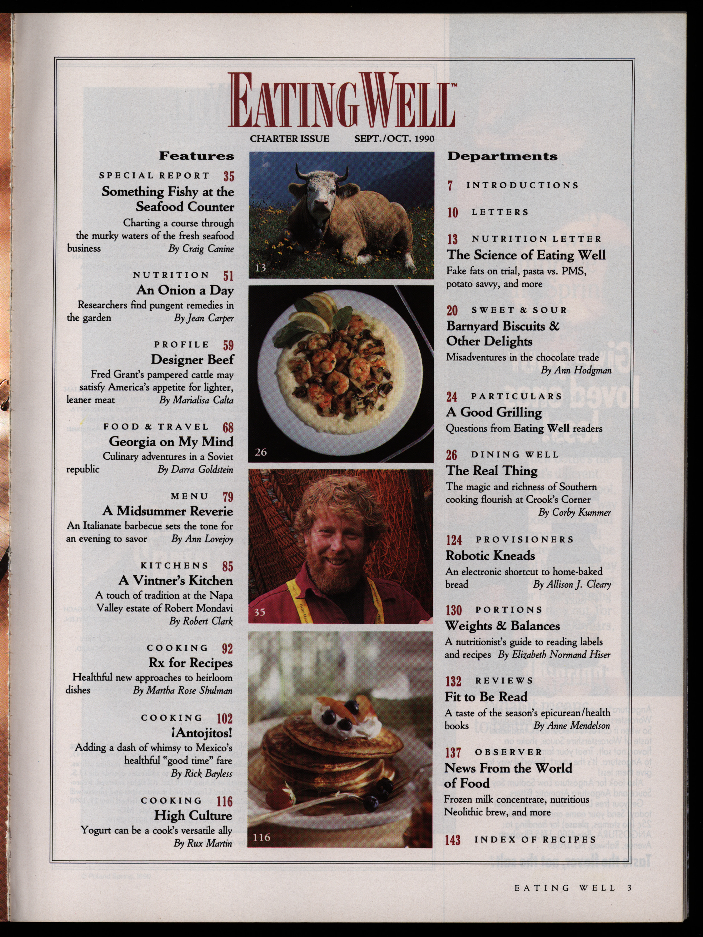 Table of contents page with four photos in the middle forming a column and text on both sides of the photos.