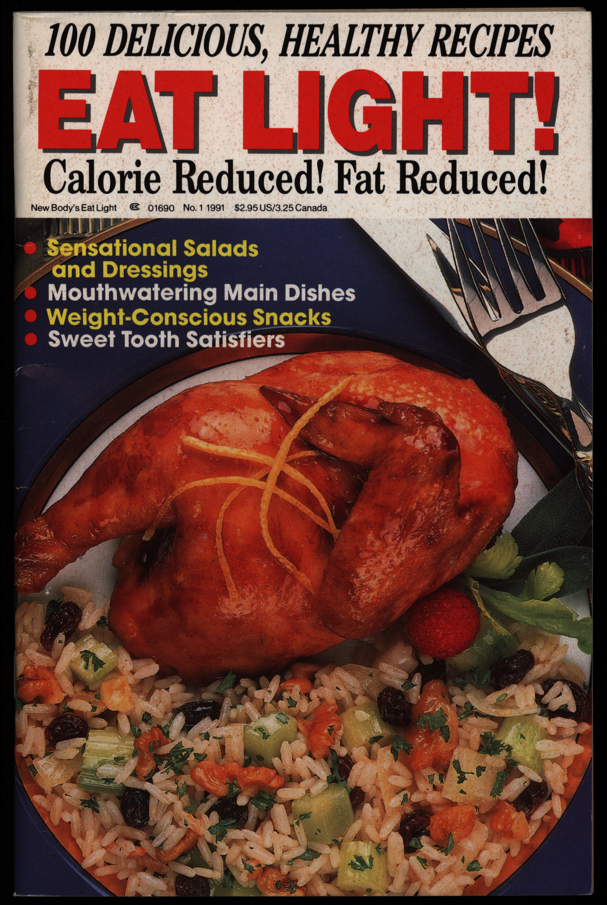 Magazine cover with image of roast chicken and vegetable rice.