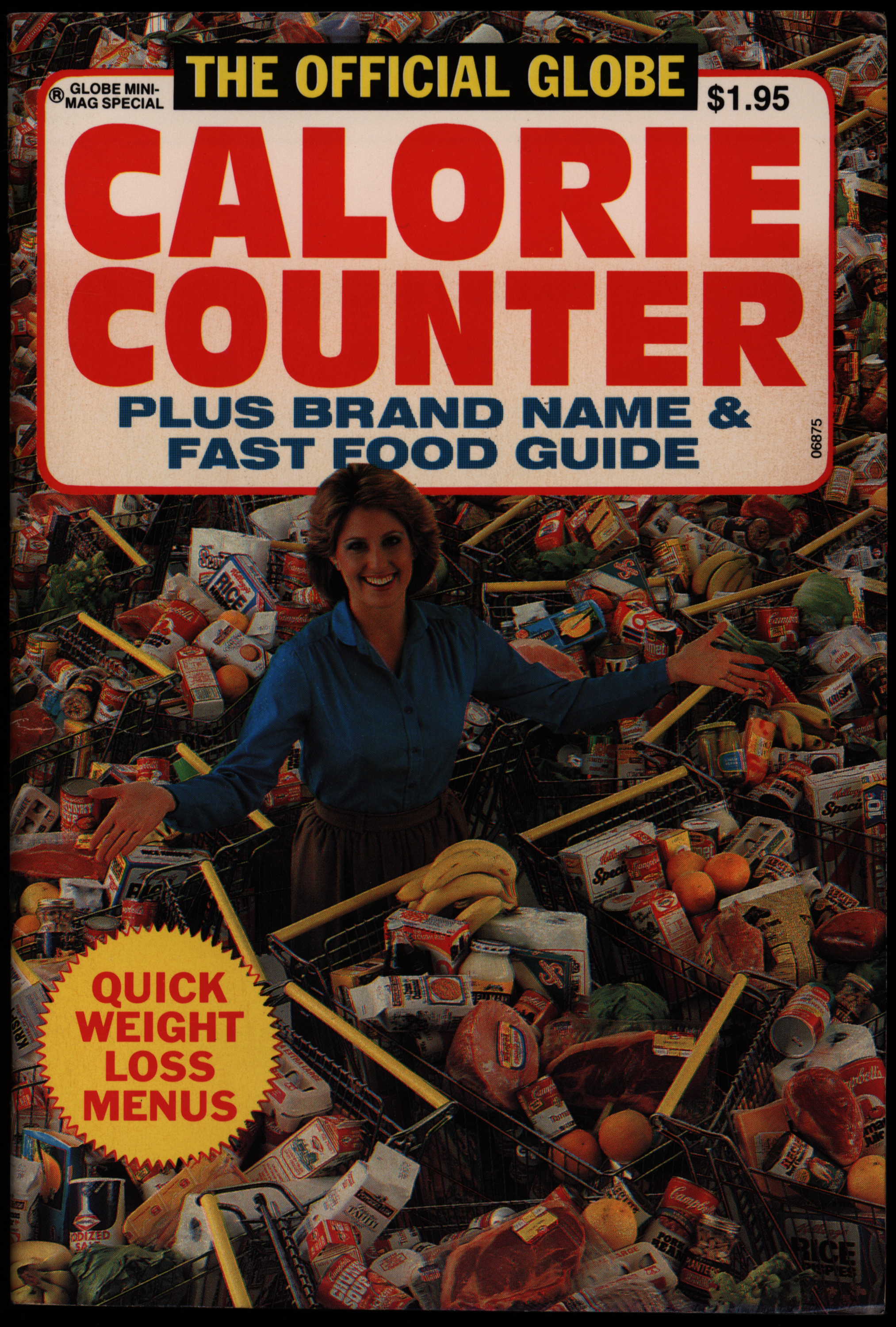 Magazine cover with image of a woman surrounded by full grocery carts.