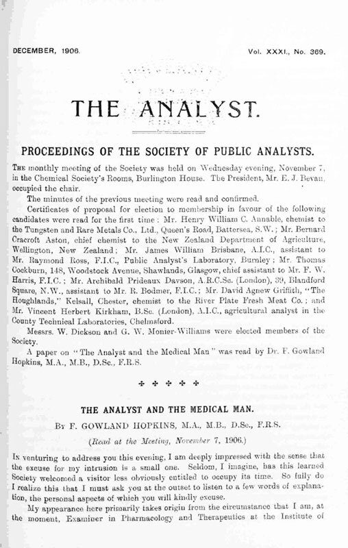 “The Analyst and the Medical Man.”  The Analyst 31, no. 369 (December 1906), 385-397.