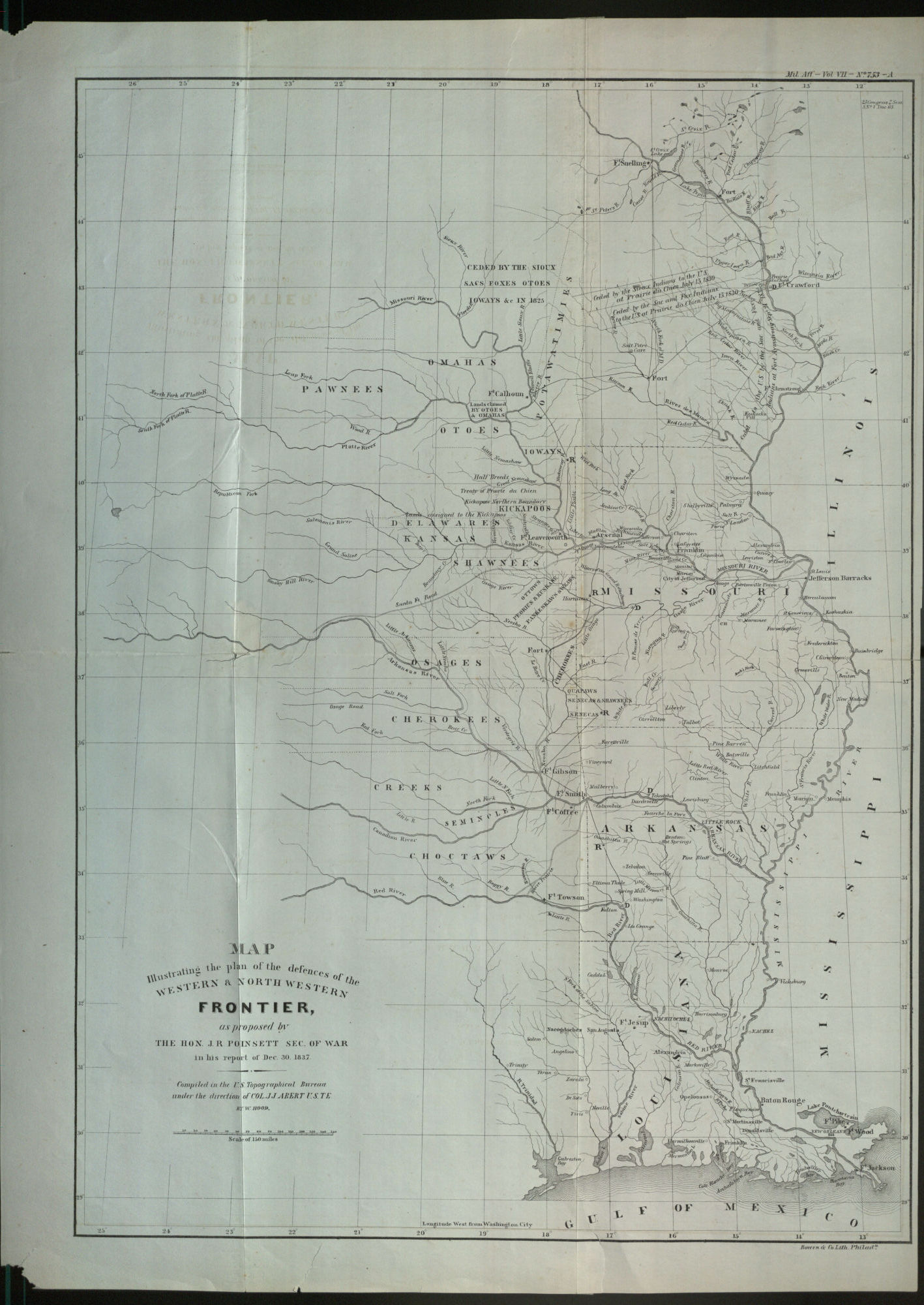 Map illustrating the plan of the defences of the Western & North Western  Frontier / as prepared by Charles. Gratiot in his report of Oct. 31, 1837 ;  compiled in the U.S.