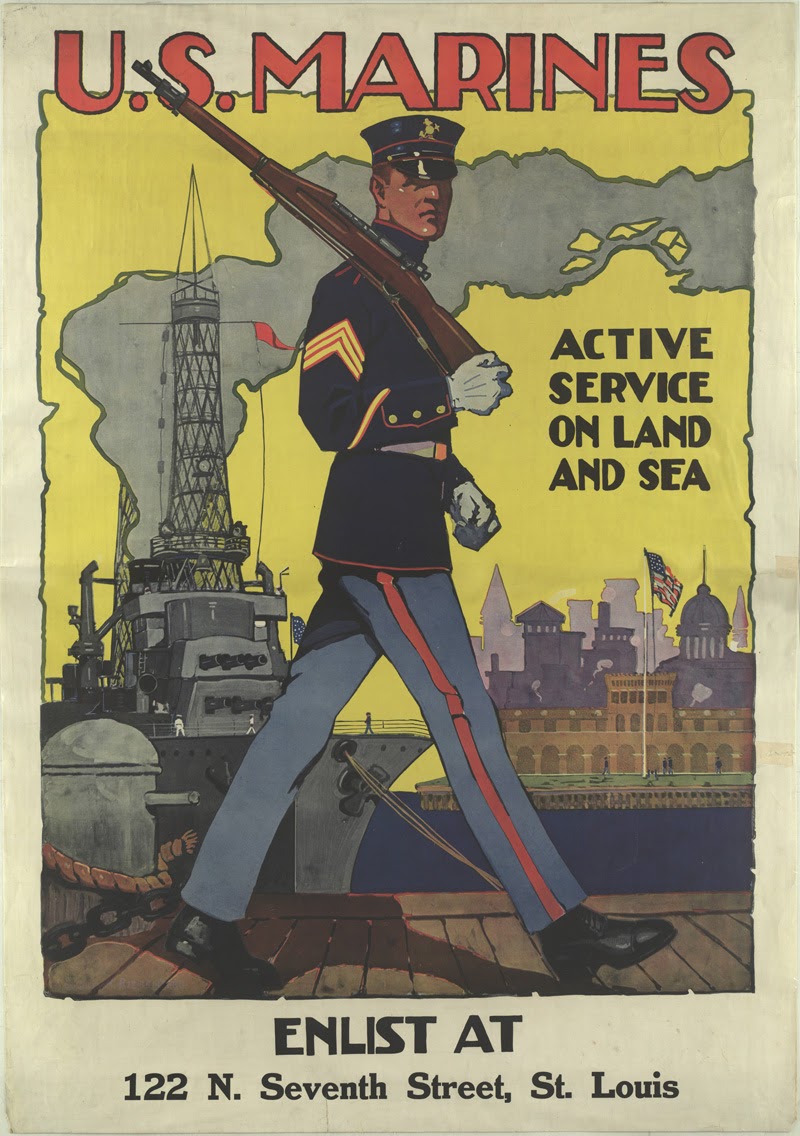 U.S. Marines, active service on and Sidney Recruiting artist. H., Archives Marine [U.S. and 1917 Collections Special Corps Sidney States] H. Riesenberg, land / Service?], [United sea Riesenberg.by [1917?], : ·