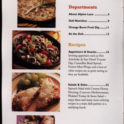 Table of contents page with several square images of food dishes on the left.