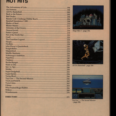 Table of contents listing a hot hits section and the directory. <br />
