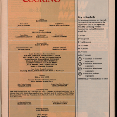 Page with masthead and "key to symbols" section.