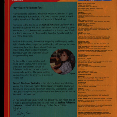 Magazine page with editor's letter and masthead in a red, green, and yellow background