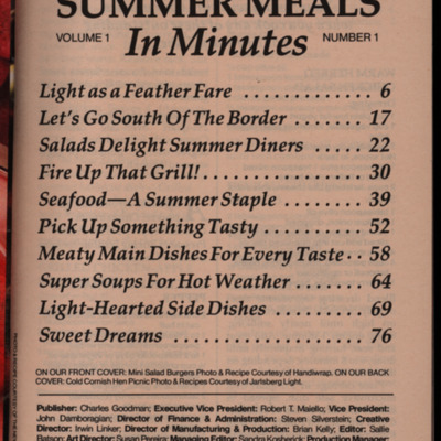 Table of contents page with publishing information
