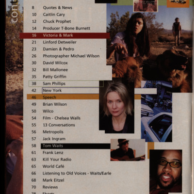 Table of contents with headshots of different artists.