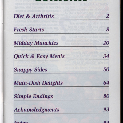 Table of contents page in purple text.