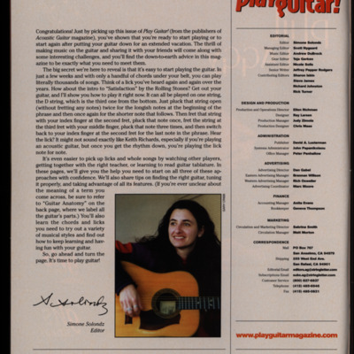 Editor's letter and masthead of magazine, with an image of the editor.