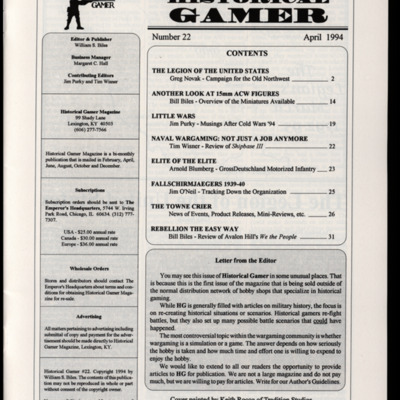 Magazine page with table of contents, masthead, and editor's letter.