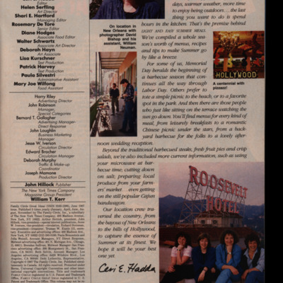 Magazine page with masthead and editor's letter with several images.