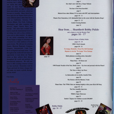 Table of contents for Planet Tejano, images of other Tejano singers scattered throughout page