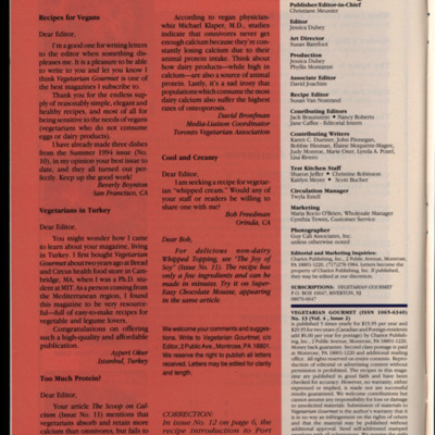 Page with masthead and reader's letters on a white and red background