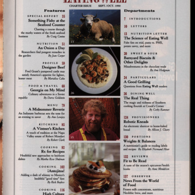 Table of contents page with four photos in the middle forming a column and text on both sides of the photos.