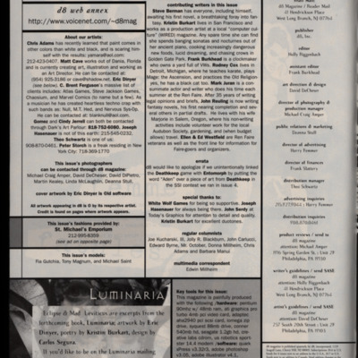 Magazine page with masthead, acknowledgements, and text.