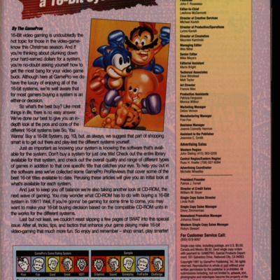 Page with masthead and editor's letter over pink and grey background, with an image of the cover.