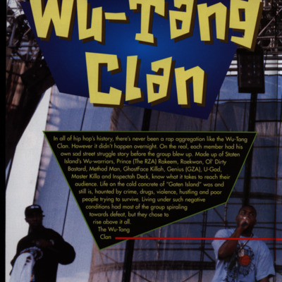 Magazine page with article and images of Wu Tang Clan.