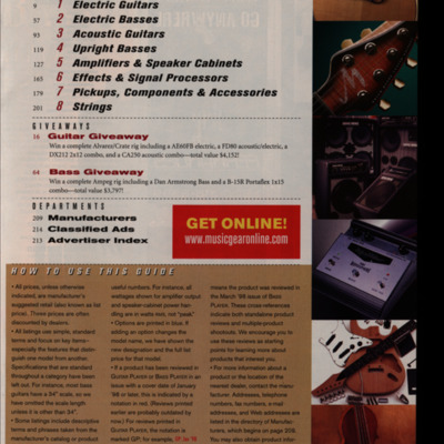 Table of contents with a black and tan background and a collage of guitar images.