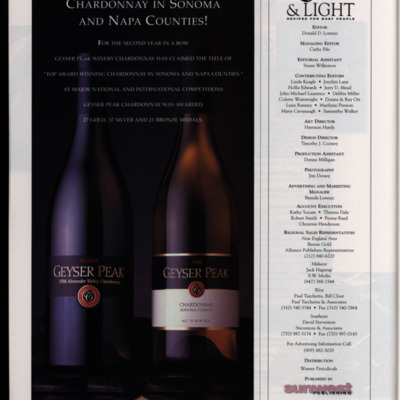 Page with masthead and large ad for wine.