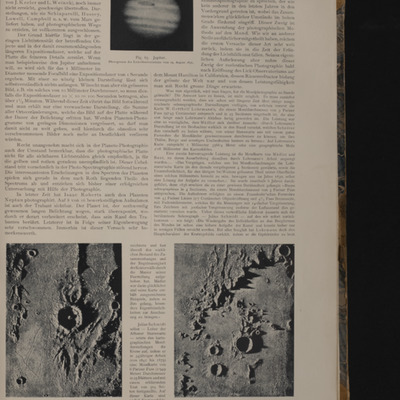 Page of text with a photo of the planet Jupiter at the top, and two photos of the Moon's surface at the bottom