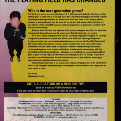 Magazine page with an image of a person covering their faces with their hands, and with black text over a yellow and lilac background.