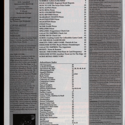Black-and-white page with masthead and table of contents.