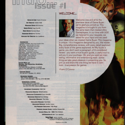 Magazine page with masthead and editor's letter, and video game character Link on the right.