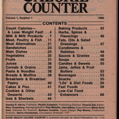Page with table of contents and publishing information