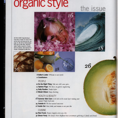 Table of content page with a square image collage over white background