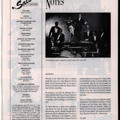 Black-and-white editor's letter and masthead for magazine.