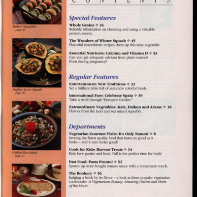Table of contents page with 4 images of food dishes