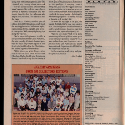Magazine page with editor's letter and masthead over white background.