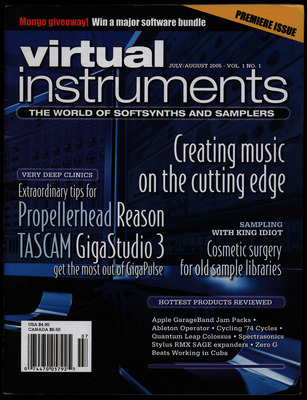 Cover for magazine with a dark background and type in silver and light blue.