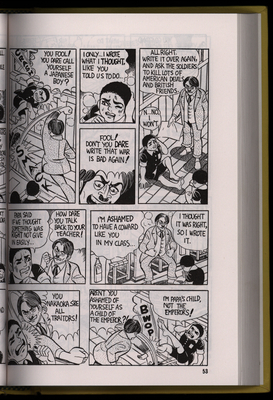 Graphic novel page of young boy and school teacher fighting and having an argument